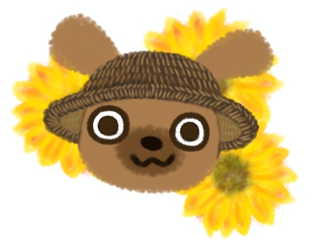 季節のわんこ　ひまわり　麦わら帽子 犬,かわいい,手描き風,季節,向日葵,麦わら,帽子のイラスト素材