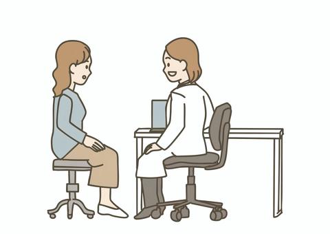 産婦人科で診察を受ける女性 産婦人科,診察,女医,女性,相談,問診,病院,医療,患者,医師のイラスト素材