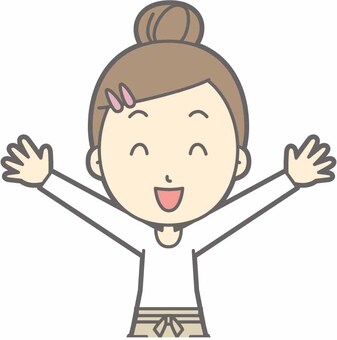 エプロン主婦c-バンザイ-バスト シンプル,かわいい,女性,人物,イラスト,母親,ママ,家族,保育士,保母さんのイラスト素材