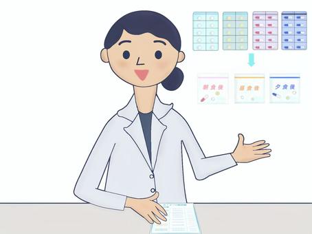 カウンターで薬の説明1 薬,飲み薬,薬局,薬剤師,シンプル,病院,医療機関,治療薬,服用,薬品のイラスト素材