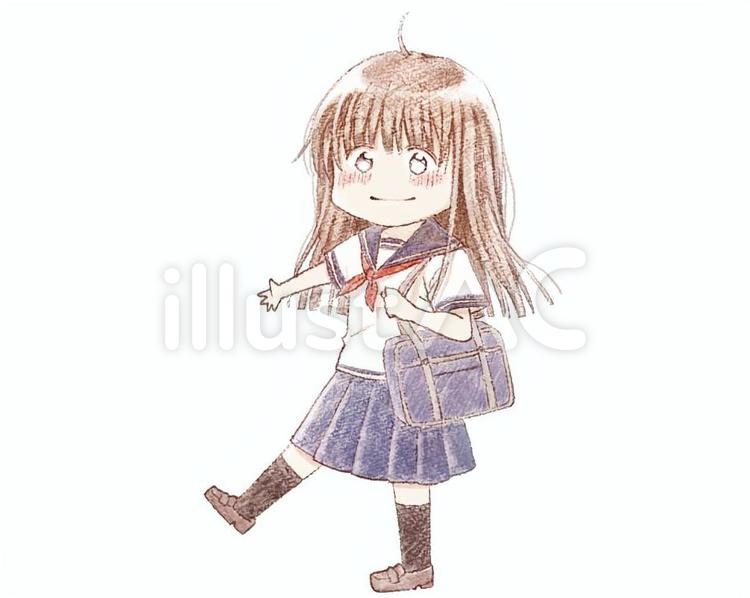 女の子イラスト(アナログ風) 女の子,デフォルメ,セーラー服のイラスト素材