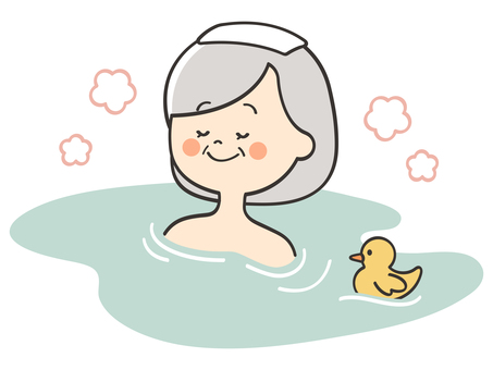 お風呂に浸かるおばあさん 温泉,銭湯,お風呂,風呂,入浴,露天風呂,湯船,浸かる,リラックス,おばあさんのイラスト素材