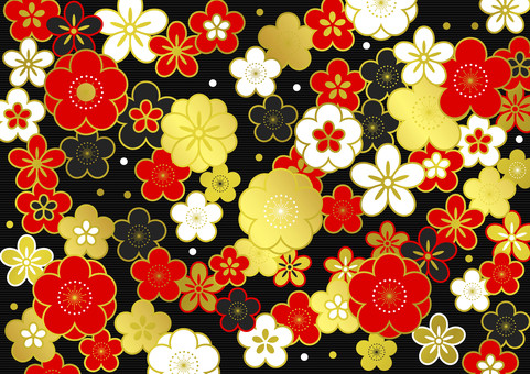 NewYear2531 梅,桜,文様,黒,花,かわいい,和紙,和風,背景,壁紙のイラスト素材