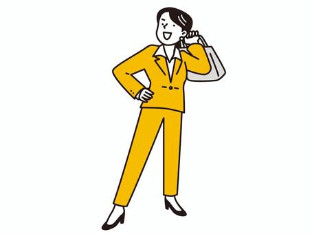 カバンを肩に上を向く若い女性ビジネスマン 女性,ビジネスマン,上,見上げる,ポーズ,全身,ビジネス,スーツ,やる気,営業のイラスト素材