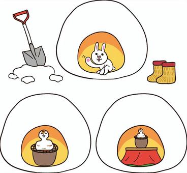 Illustration, kamakura, rabbit, brazier, 