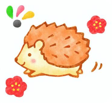 走るハリネズミ３ ハリネズミ,かわいい,年賀状素材,スタンプ風,梅,動物のイラスト素材