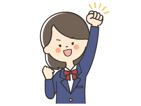 元気いっぱいな女子学生 やる気,頑張る,元気,頑張ろう,応援,ガッツポーズ,向上心,努力,挑戦,ファイトのイラスト素材