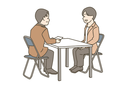 面接を受ける男性 ビジネスマン,サラリーマン,職業,新入社員,男性,オフィスカジュアル,面接,就職,転職,会社員のイラスト素材