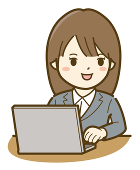 パソコン操作中に会話をする女性_25 パソコン操作中に会話をする女性_25 ビジネス,人物,男性,人,ビジネスウーマン,キャリアウーマン,会社員,スーツ,パソコン,ノートパソコンのイラスト素材