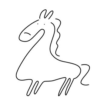 落描き風のゆるくてかわいい馬　線画 馬,手描き,シンプル,ウマ,うま,かわいい,お洒落,可愛い,おしゃれ,干支のイラスト素材