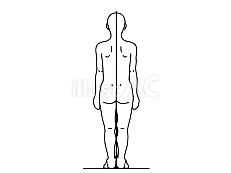 後ろ向きの足を揃えて立つ人（指標あり） 気をつけ,立位,後ろ姿のイラスト素材