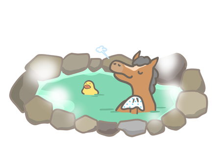 温泉でのんびり　うま 温泉,馬,午,露天風呂,のんびり,湯,くつろぎ,干支,風呂,かわいいのイラスト素材