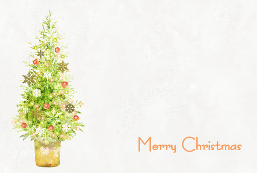 ポップなクリスマスツリーの絵はがき2 クリスマス,クリスマスツリー,12月,冬,植物,もみ,木,手描き,水彩,オーナメントのイラスト素材