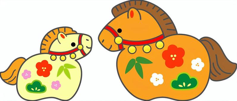 向き合う午の親子 干支,2026,午,親子,横向き,向き合う,見合う,仲良し,白馬,お正月のイラスト素材