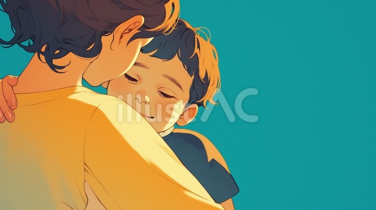 母と息子 親子,母親,息子のイラスト素材