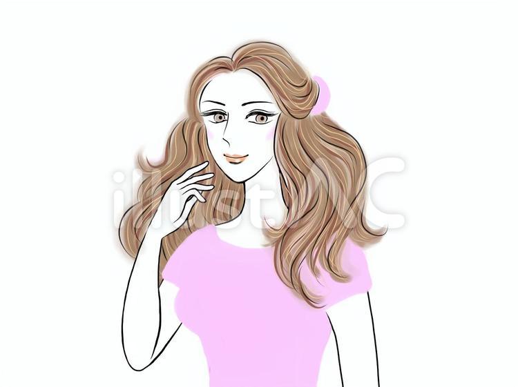 ロングヘア の若い女性 ピンクの髪留めイラスト No 無料イラストなら イラストac
