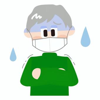 病気で体調悪い/マスクをしてる老人男性 病気,体調,悪い,マスク,風邪,インフルエンザ,コロナ,寒気,悪寒,医療のイラスト素材