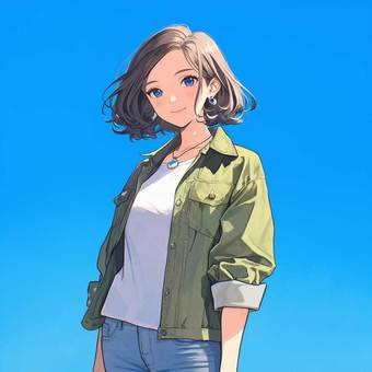 gジャンを着た女性 gジャンを着た女性 女性,微笑,gジャンのイラスト素材