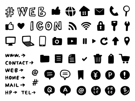 Monochrome web icon hand drawn set, JPG and AI Monochrome web icon hand drawn set, web, business, homepage, JPG and AI
