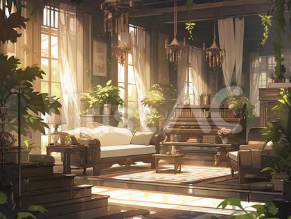 レトロなインテリアのリビングルーム_背景
