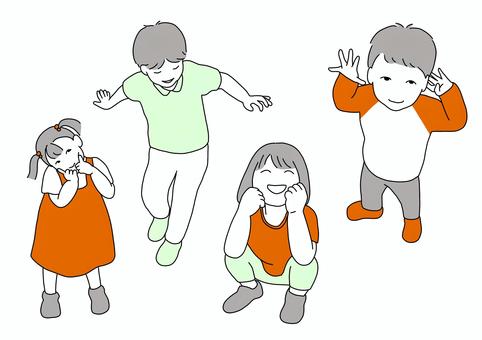 わんぱくな子供達 子供,わんぱく,男の子,女の子,ポーズ,しゃがむ,元気,走る,歩く,決めポーズのイラスト素材
