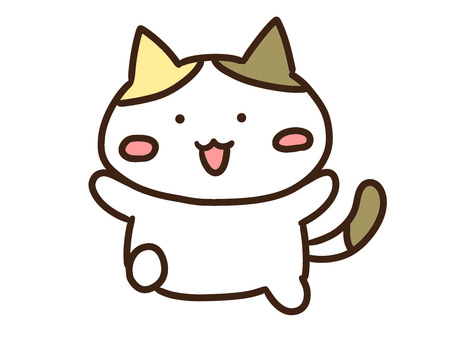 ばんざいで両手をあげて喜ぶかわいい三毛猫 ばんざい,両手,あげる,喜ぶ,うれしい,お祝い,ねこ,成功,やったー,ハッピーのイラスト素材