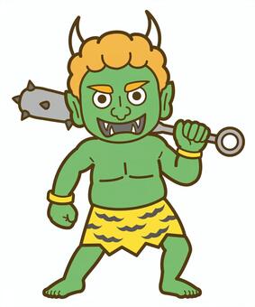 緑オニ_26 鬼,節分,イラスト,おに,オニ,2月,緑鬼,金棒,こん棒,虎柄のイラスト素材