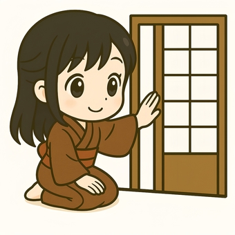 正座をしてお迎えする着物姿の女性 正座をしてお迎えする着物姿の女性 着物,正座,ちびキャラのイラスト素材