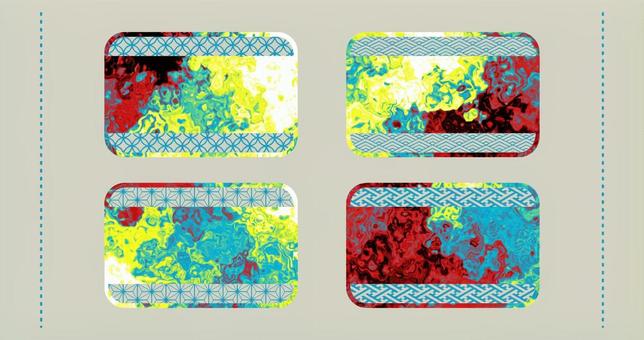 マーブル和柄のトリコロールカラーカード マーブル,フレーム,見出し,カード,デザイン,エレメント,和柄,流体,リキッド,青のイラスト素材