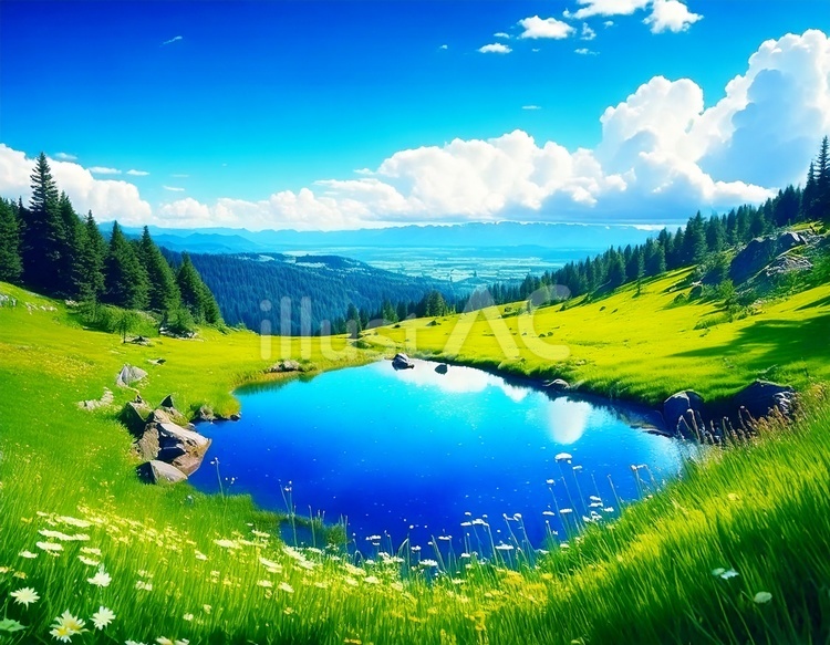 山とくぼみの湖 夏,山,湖のイラスト素材