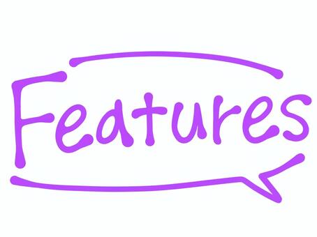 Featuresの文字（紫色） フィーチャーズ,特徴,機能,メリット,ポイント,詳細,強み,性能,仕様,オプションのイラスト素材