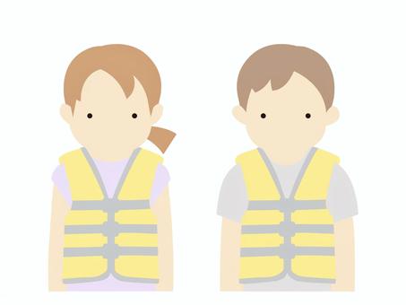 ライフジャケットを着る少年少女のミニマル ライフジャケット,少年,少女,水泳,安全,海,プール,夏,カラー,ミニマルのイラスト素材