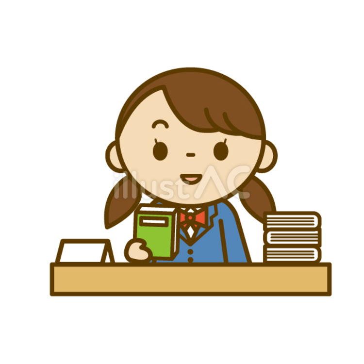 11月中学生（図書委員、カウンター、女の子） 11月,中学生,図書委員のイラスト素材