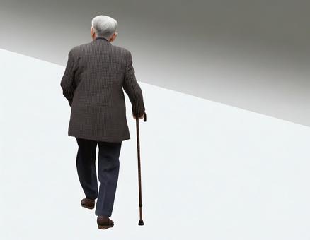 Elderly man walking with a cane, , JPG