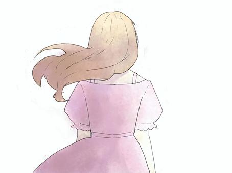 後姿の女の子 後姿の女の子 女性,後姿,ワンピース,シンプル,おしゃれ,半身,水彩,かわいい,癒し,幸せのイラスト素材