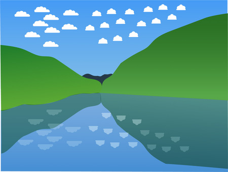 Summer mountain and lake landscape illustration, , JPG