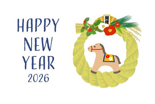 午年のしめ縄の年賀状2 しめ縄,午年,馬,年賀状,テンプレート,年賀ハガキ,飾り,お正月,縁起物,椿のイラスト素材