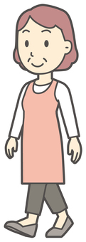  歩いているエプロンのおばさん 歩く,女性,人,主婦,中年,シニア,エプロン,ママ,お母さん,おかんのイラスト素材