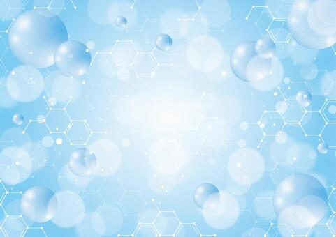 青色の化学構造式と水玉の医療イメージ背景 化学,構造式,幾何学,ライン,水玉,雫,光,玉ボケ,パーティクル,医療のイラスト素材