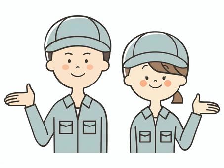紹介する作業員の男女 紹介する作業員の男女 紹介,案内,説明,作業員,教える,紹介する,解説,アドバイス,重要,お知らせのイラスト素材