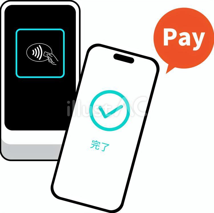 非接触決済機器でスマホ決済の完了 キャッシュレス,決済,スマホ決済のイラスト素材