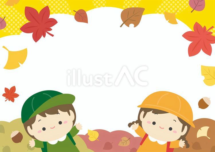 秋の紅葉と子供のフレーム、秋のイラスト2 秋,紅葉,背景のイラスト素材