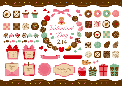 バレンタインのフレームセット バレンタインデー,ホワイトデー,バレンタイン,フレーム,枠,セット,バナー,ライン,あしらい,見出しのイラスト素材