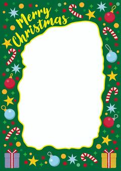 クリスマスフレーム 縦 背景緑 A4比率 クリスマス,カード,デザイン,枠,リボン,星,merrychristmas,フォント,カラフル,チラシのイラスト素材