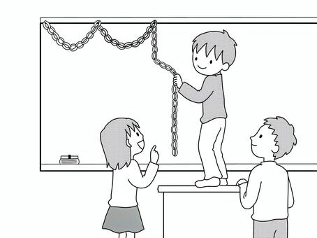 教室の飾り付けをする子 教室,飾り付け,イベント,学校,女の子,男の子,輪飾りのイラスト素材