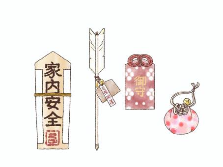 御守りセット 御守り,木札,破魔矢,お守り,セット,正月,新年,年始,可愛い,パステルのイラスト素材