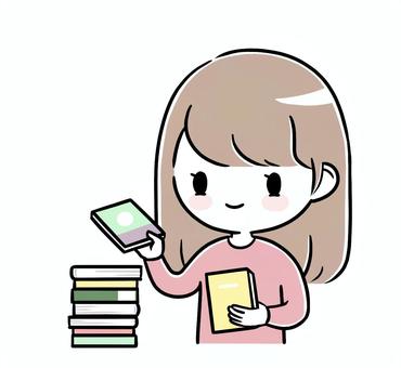 知識・教養・本を積み上げる女性 女性,読書,本,積む,積読,選ぶ,読む,教養,知識,学ぶのイラスト素材
