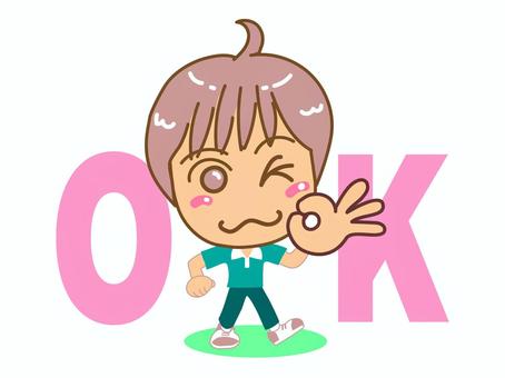OKサイン ok,サイン,人物,笑顔,ウインク,手,スニーカー,ポロシャツ,かわいい,アイコンのイラスト素材
