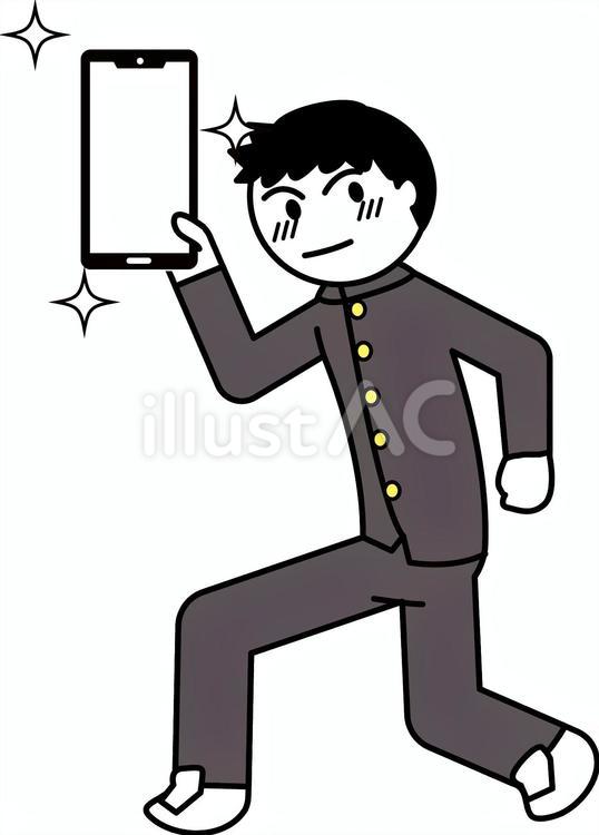 スマホ男子 スマホ,持つ,アピールのイラスト素材