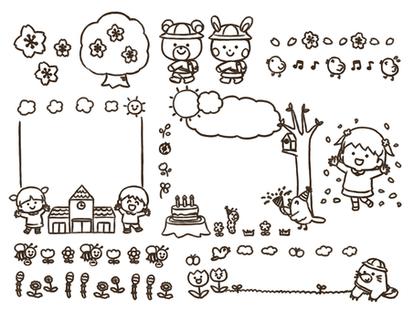 おたよりに使えるフレームセット(太線版) フレーム,飾り線,飾り枠,見出し,タイトル,桜,春,花,ウサギ,クマのイラスト素材
